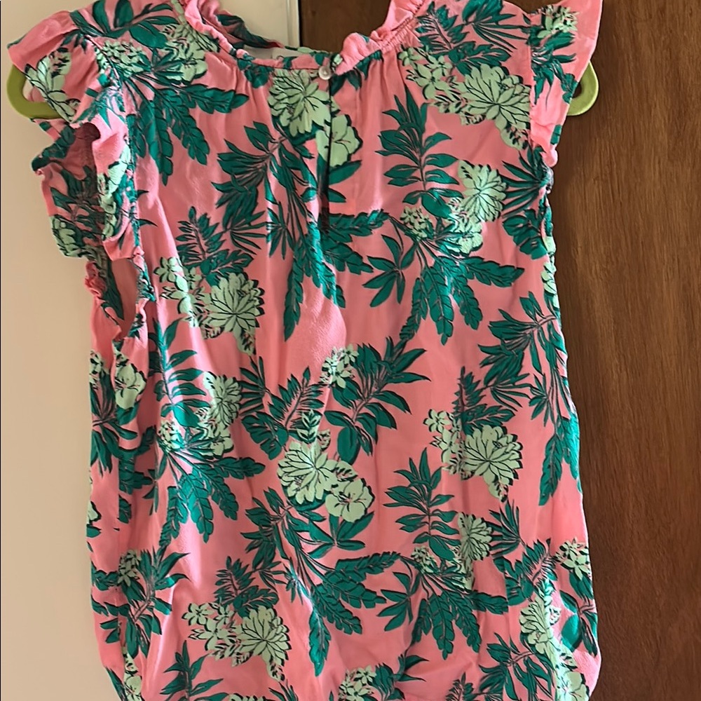 LOFT Pink Flutter Sleeve Ruffled Blouse